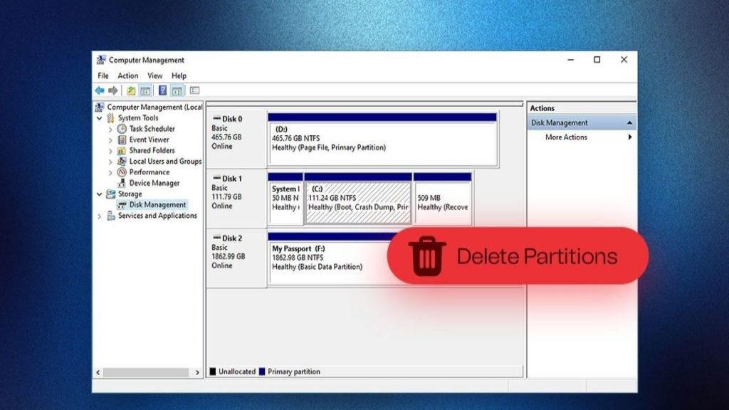 نمایی از صفحه مدیریت دیسک در ویندوز
